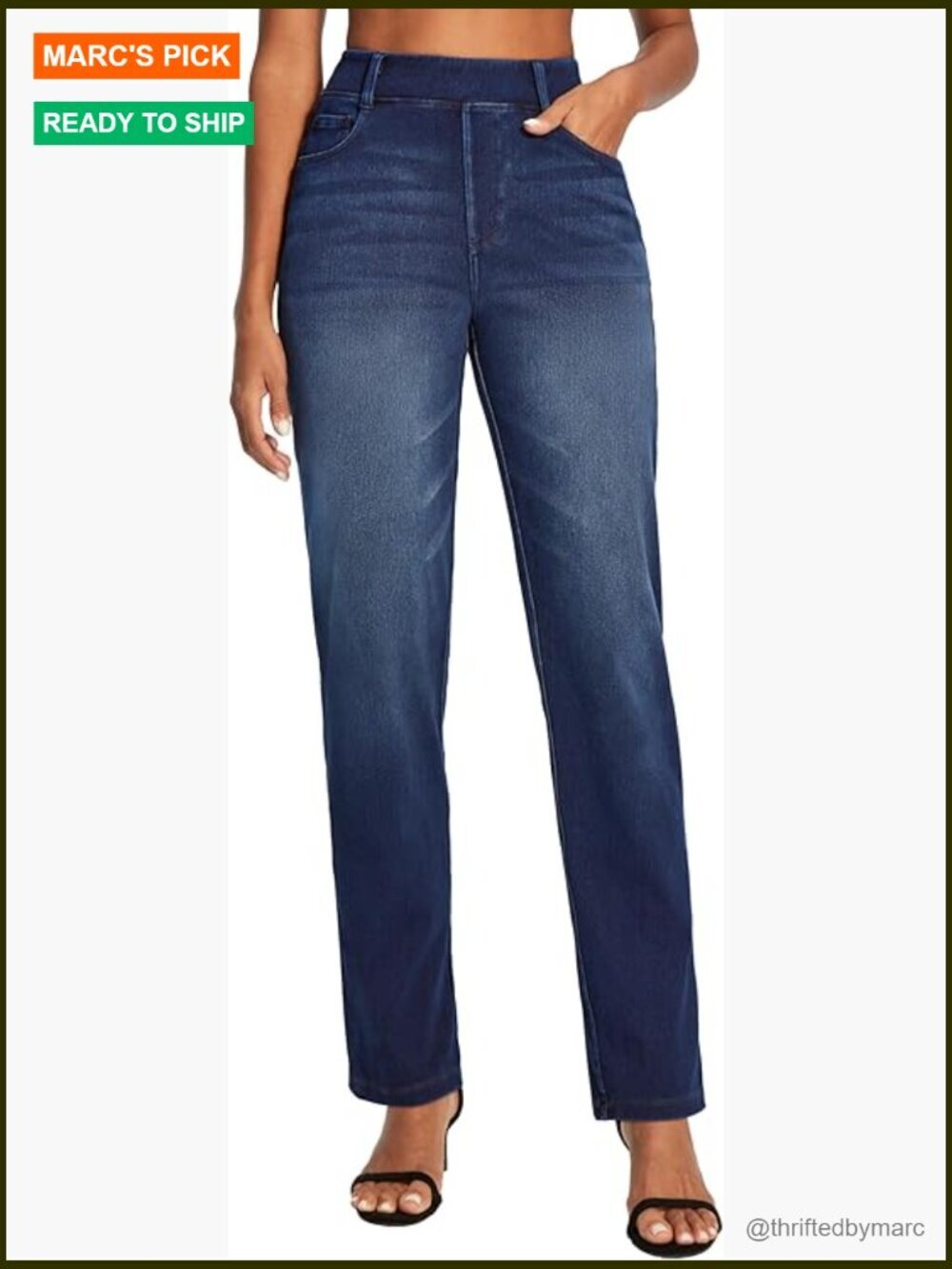 High Waisted Straight Leg Jeans Stretchy Pull On Denim Pants Women's